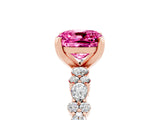 Rose gold Cushion Cut Pink Sapphire Solitaire with Side Stones, Pave Band, Four-Prong Setting_65