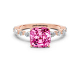 Rose gold Cushion Cut Pink Sapphire Solitaire with Side Stones on a Pavé Band and Four-Prong Setting_24