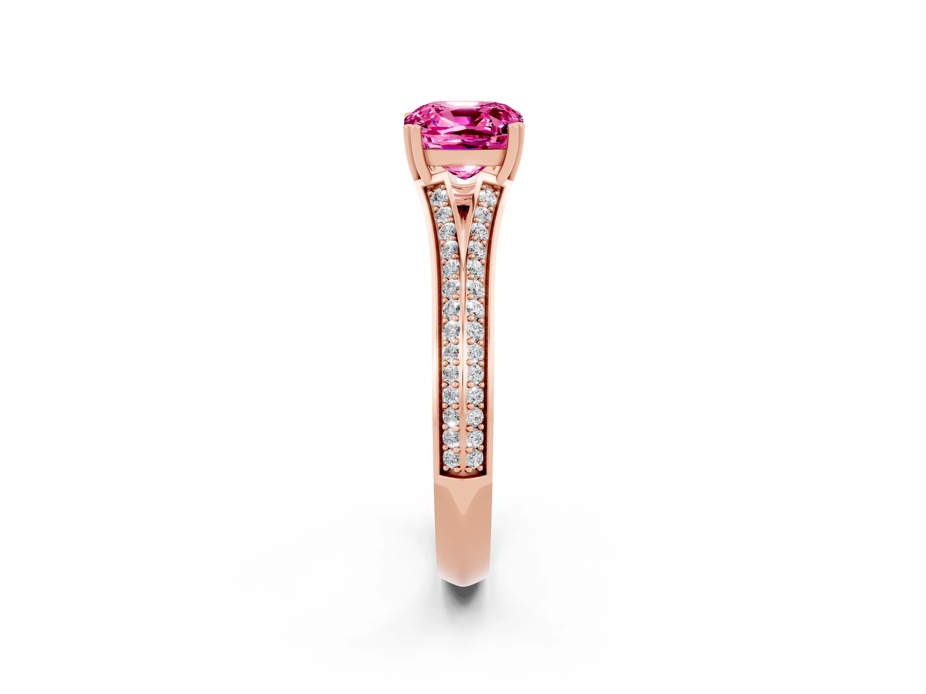 Rose gold Cushion Cut Pink Sapphire Split Shank Engagement Ring with Pavé Band_26