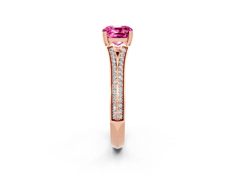 Rose gold Cushion Cut Pink Sapphire Split Shank Engagement Ring with Pavé Band_26