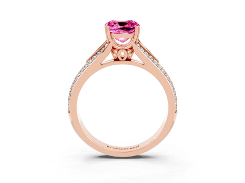 Rose gold Cushion Cut Pink Sapphire Split Shank Engagement Ring with Pavé Band_27