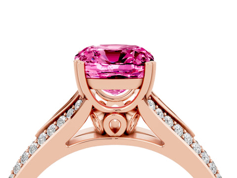 Rose gold Cushion Cut Pink Sapphire Split Shank Engagement Ring with Pavé Band_28