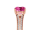 Rose gold Cushion Cut Pink Sapphire Split Shank Engagement Ring with Pavé Band_29