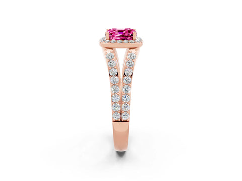 Rose gold Cushion Cut Pink Sapphire Split Shank Halo Ring with Four-Prong Setting_14