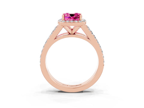 Rose gold Cushion Cut Pink Sapphire Split Shank Halo Ring with Four-Prong Setting_15
