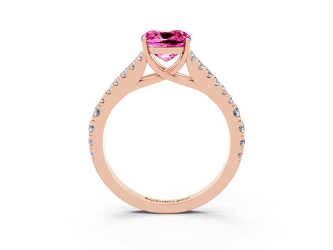 Rose gold Cushion Cut Pink Sapphire Split Shank Pavé Engagement Ring with Four-Prong Setting_15