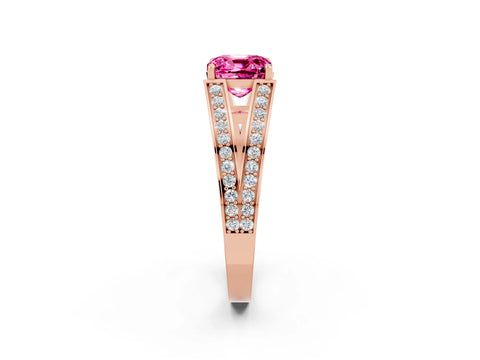 Rose gold Cushion Cut Pink Sapphire Split Shank Ring with Pavé Band and Four-Prong Setting_2