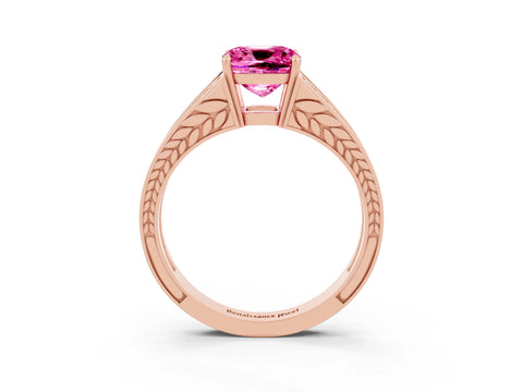 Rose gold Cushion Cut Pink Sapphire Split Shank Ring with Pavé Band and Four-Prong Setting_3