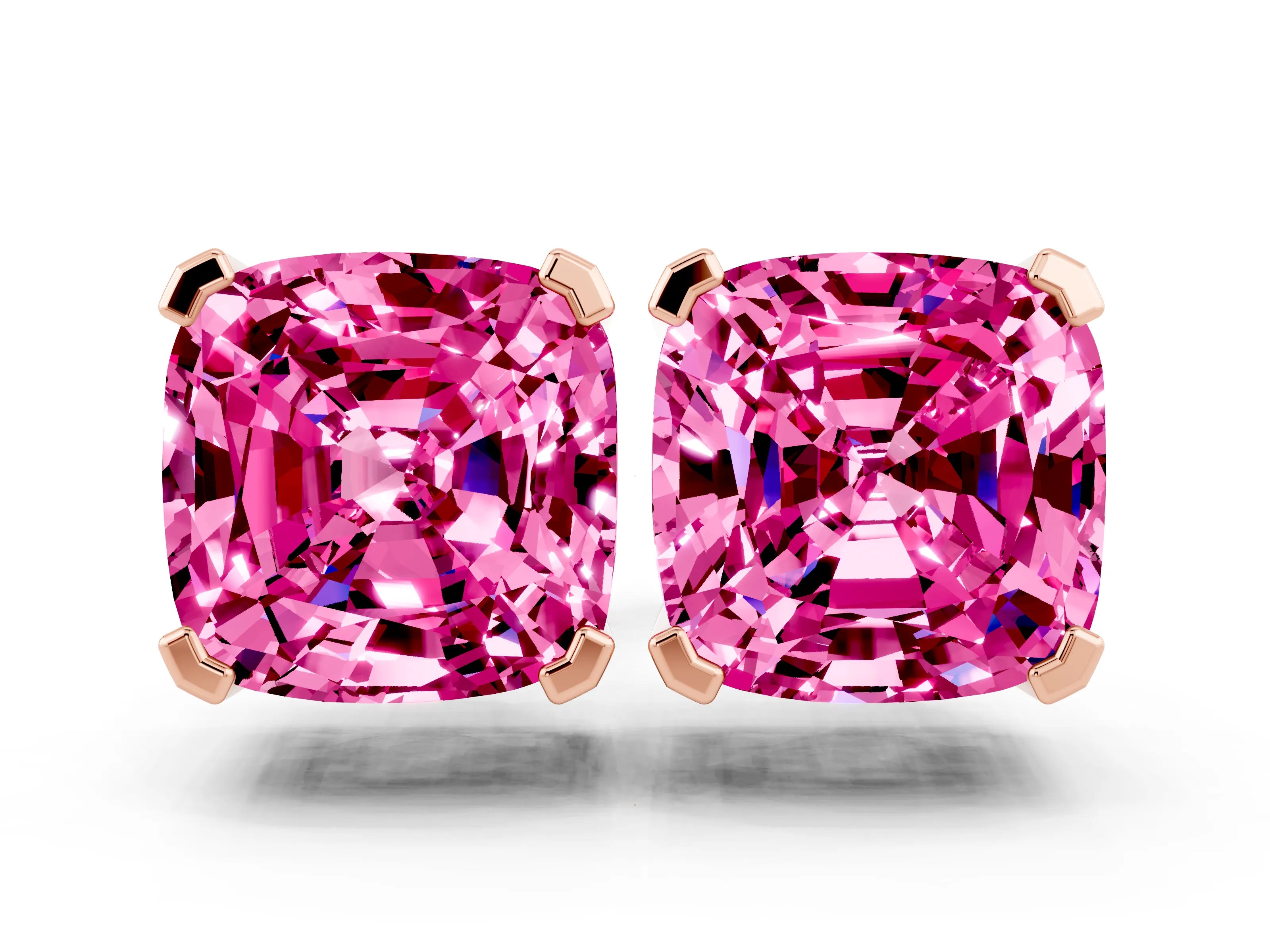 Rose gold Cushion Cut Pink Sapphire Stud Earrings_36