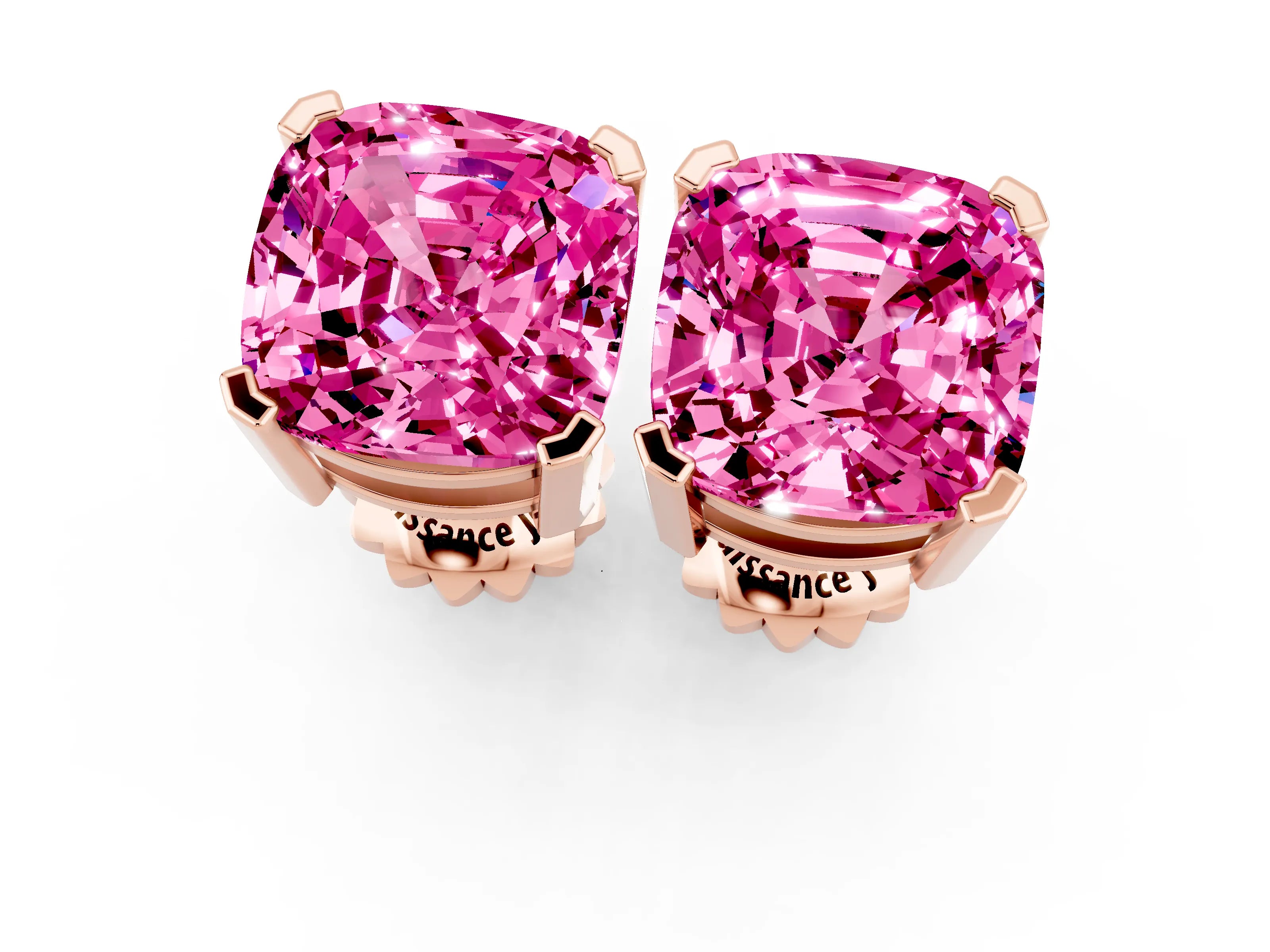Rose gold Cushion Cut Pink Sapphire Stud Earrings_37