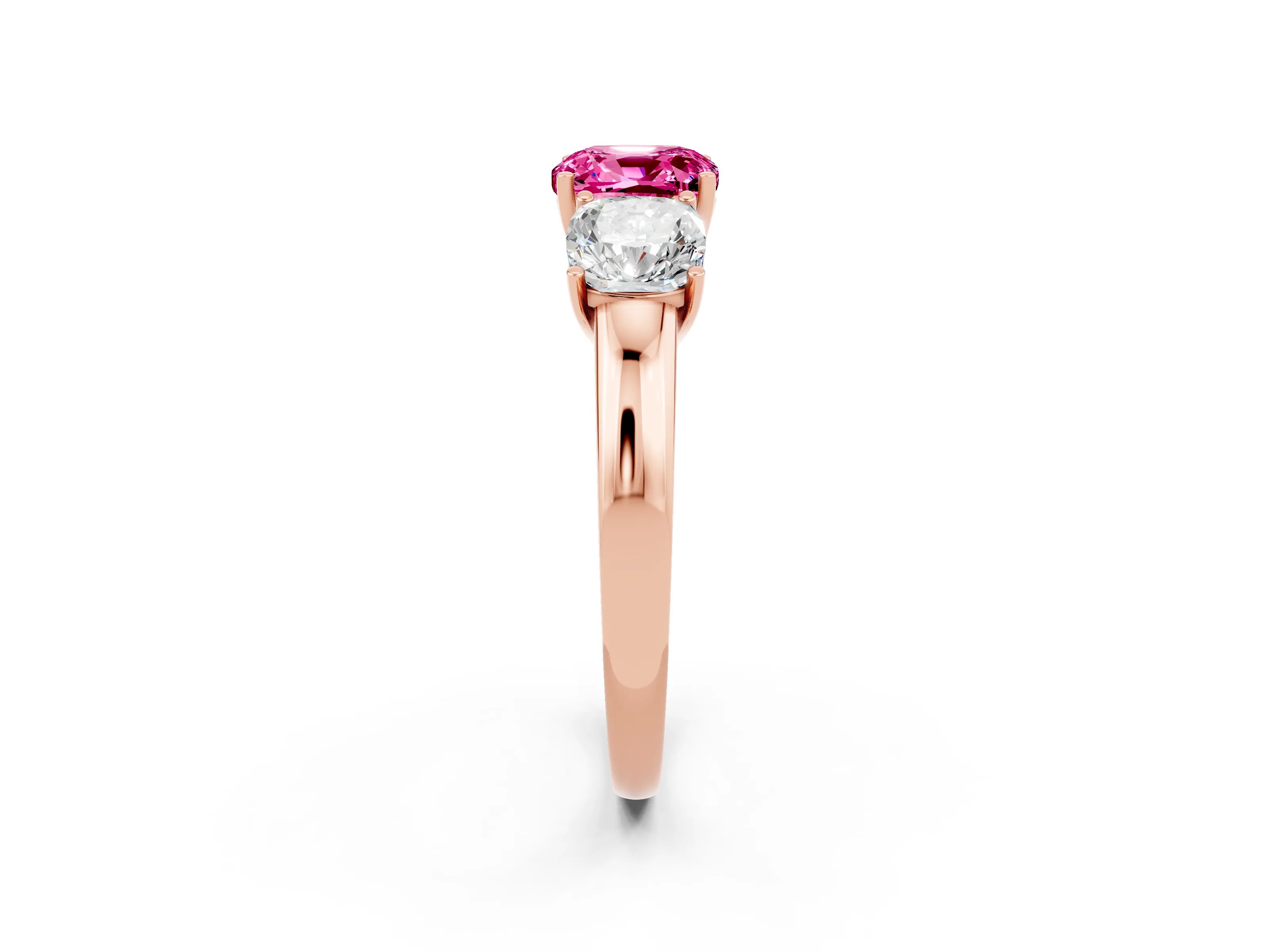 Rose gold Cushion Cut Pink Sapphire Three-Stone Ring with Four-Prong Setting and Classic Band_2