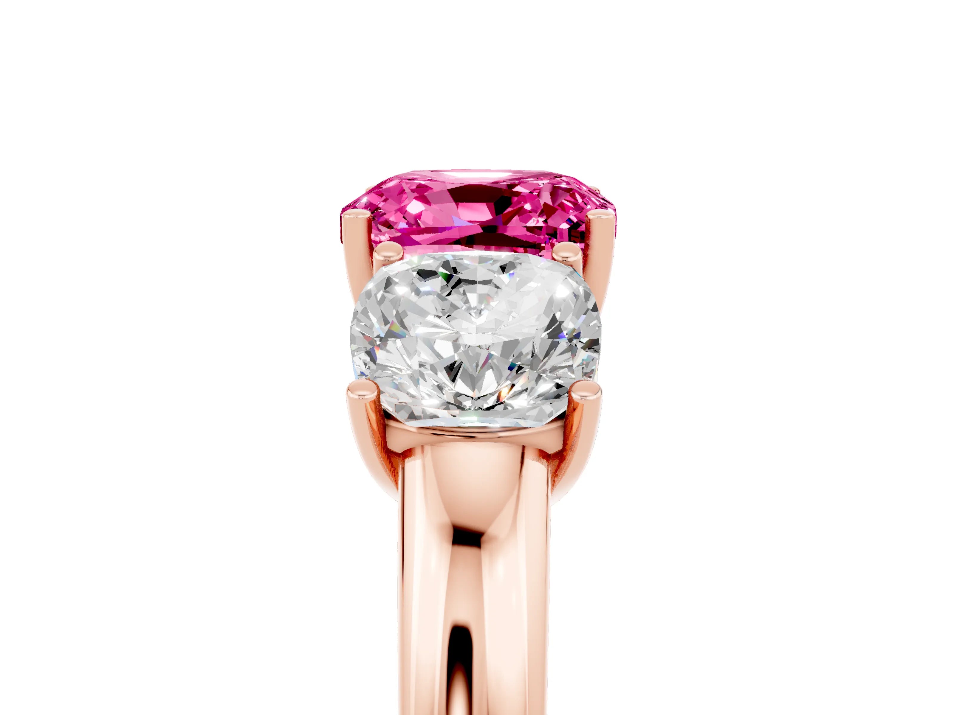 Rose gold Cushion Cut Pink Sapphire Three-Stone Ring with Four-Prong Setting and Classic Band_5