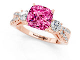 Rose gold Cushion Cut Pink Sapphire Three-Stone Ring with Pavé Split Shank and Four-Prong Setting_37