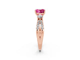 Rose gold Cushion Cut Pink Sapphire Three-Stone Ring with Pavé Split Shank and Four-Prong Setting_38