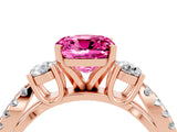 Rose gold Cushion Cut Pink Sapphire Three-Stone Ring with Pavé Split Shank and Four-Prong Setting_40