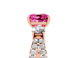 Rose gold Cushion Cut Pink Sapphire Three-Stone Ring with Pavé Split Shank and Four-Prong Setting_41