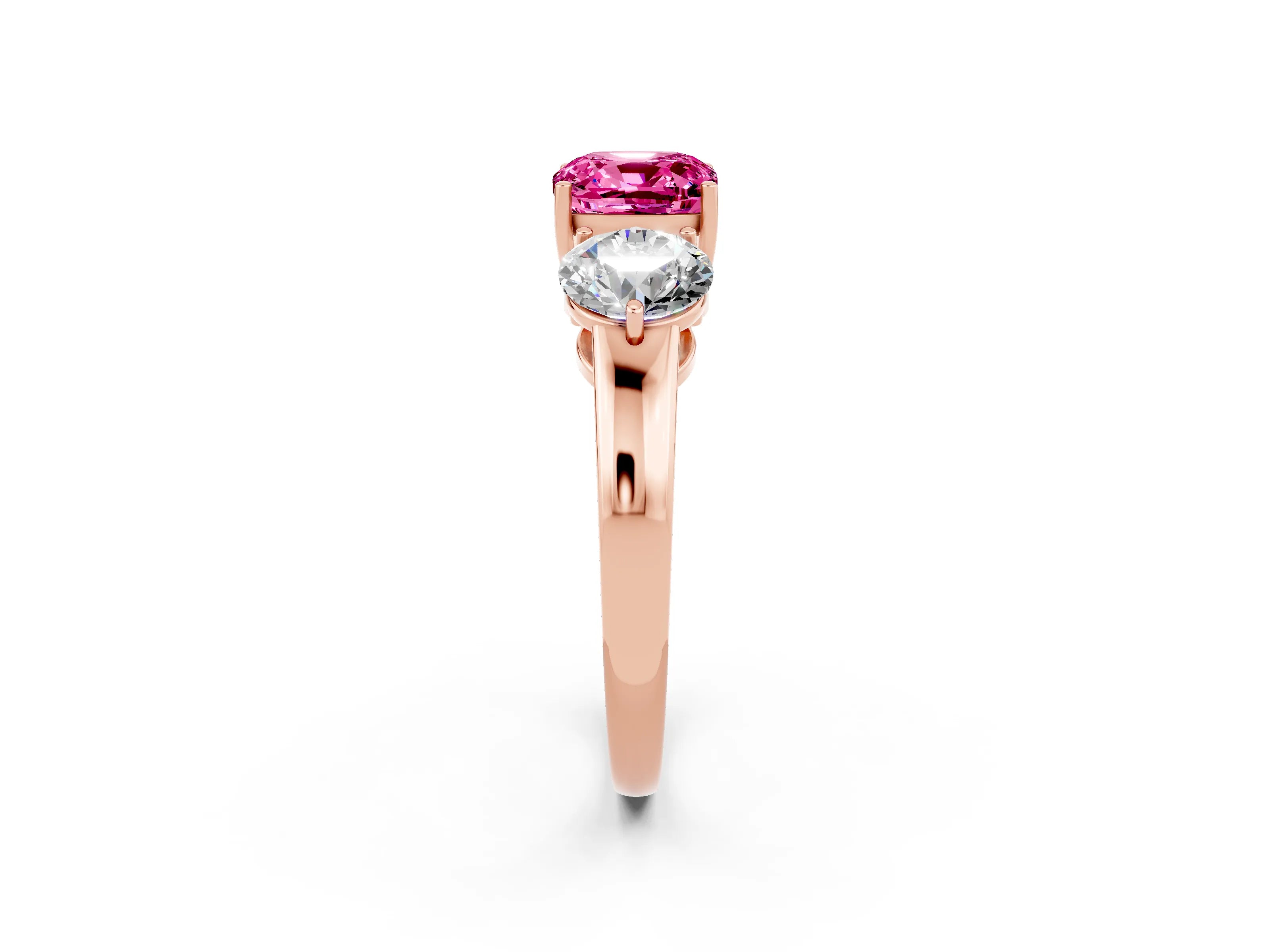 Rose gold Cushion Cut Pink Sapphire Three-Stone Ring with Prong Setting and Classic Band_2