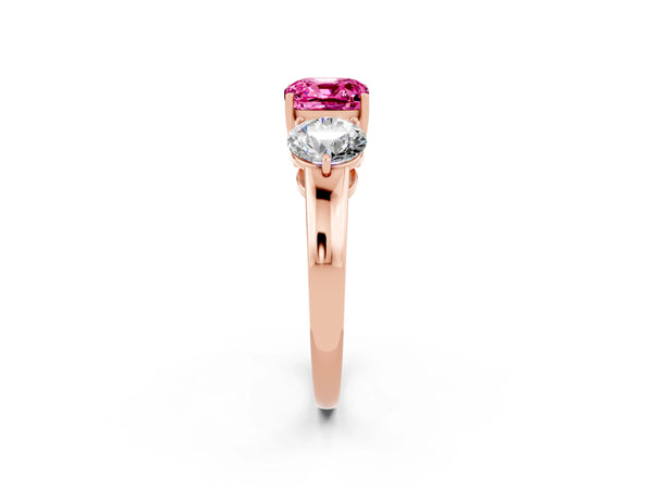 Rose gold Cushion Cut Pink Sapphire Three-Stone Ring with Prong Setting and Classic Band