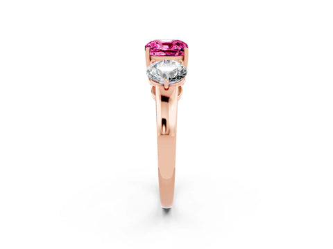 Rose gold Cushion Cut Pink Sapphire Three-Stone Ring with Prong Setting and Classic Band_2