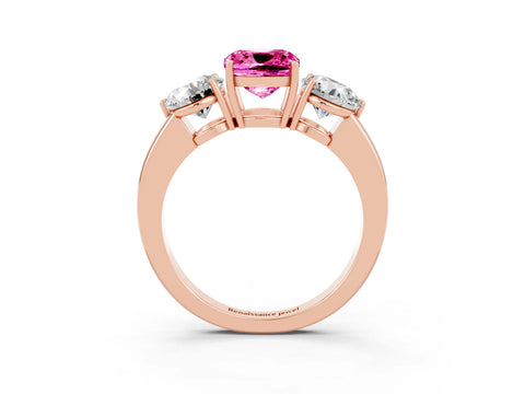 Rose gold Cushion Cut Pink Sapphire Three-Stone Ring with Prong Setting and Classic Band_3
