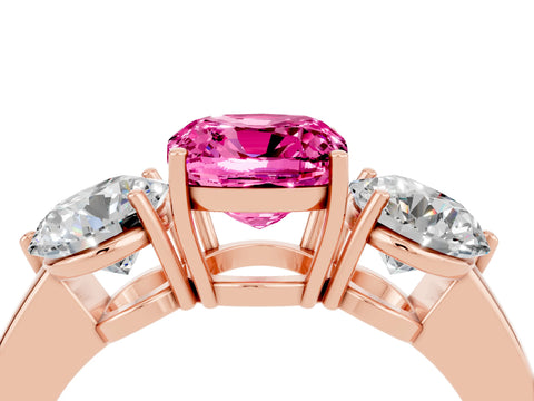 Rose gold Cushion Cut Pink Sapphire Three-Stone Ring with Prong Setting and Classic Band_4