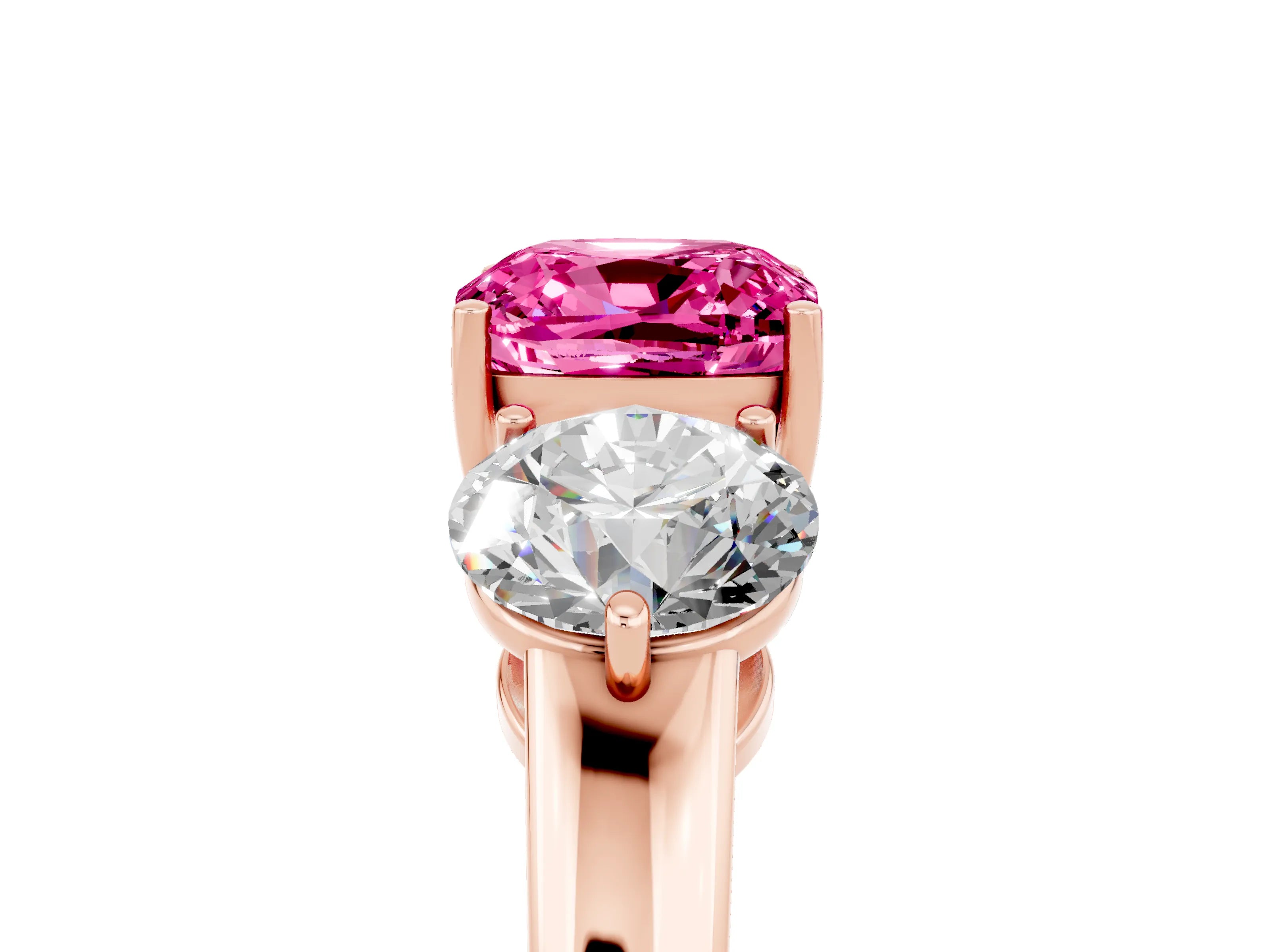 Rose gold Cushion Cut Pink Sapphire Three-Stone Ring with Prong Setting and Classic Band_5