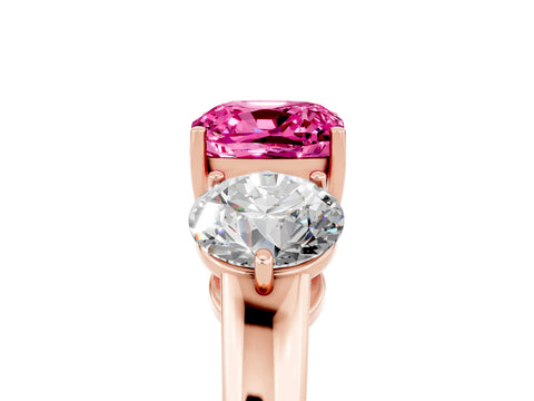 Rose gold Cushion Cut Pink Sapphire Three-Stone Ring with Prong Setting and Classic Band_5