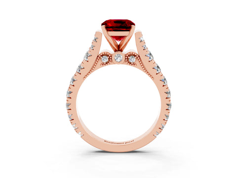 Rose gold Cushion Cut Ruby Classic Solitaire Ring with Pavé Band and Four-Prong Setting_3