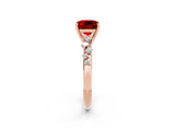 Rose gold Cushion Cut Ruby Cluster Side Stone Solitaire Ring with Prong Setting_26