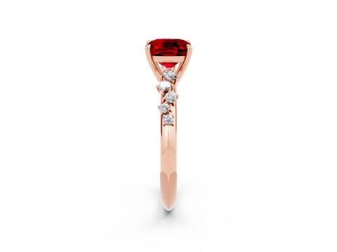 Rose gold Cushion Cut Ruby Cluster Side Stone Solitaire Ring with Prong Setting_26