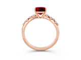 Rose gold Cushion Cut Ruby Cluster Side Stone Solitaire Ring with Prong Setting_27
