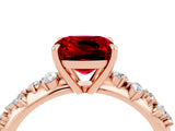 Rose gold Cushion Cut Ruby Cluster Side Stone Solitaire Ring with Prong Setting_28