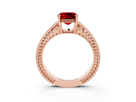 Rose gold Cushion Cut Ruby Engagement Ring with Milgrain Channel Set Band and Prong Setting_3