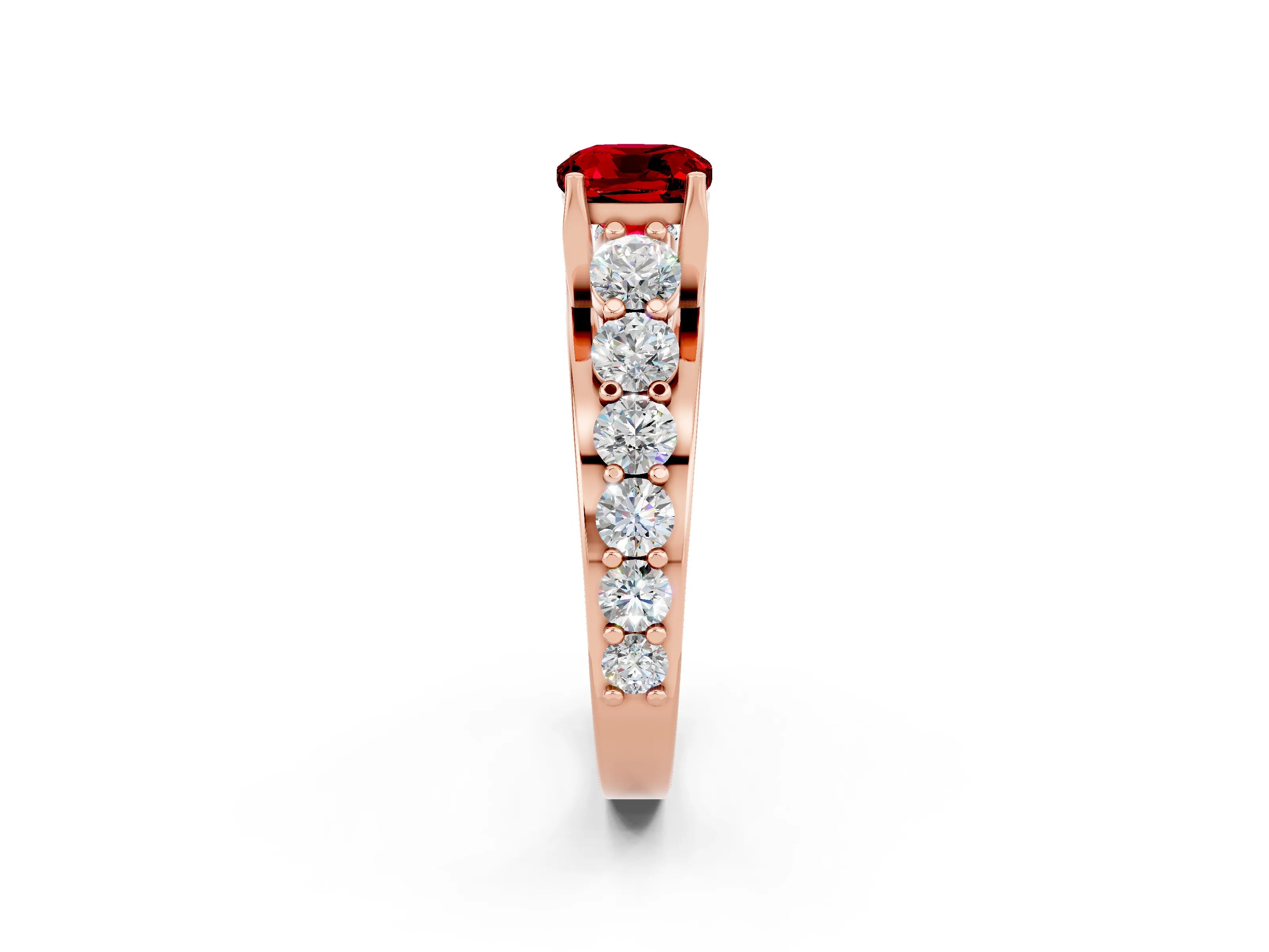 Rose gold Cushion Cut Ruby Engagement Ring with Pavé Band and Four-Prong Setting_2