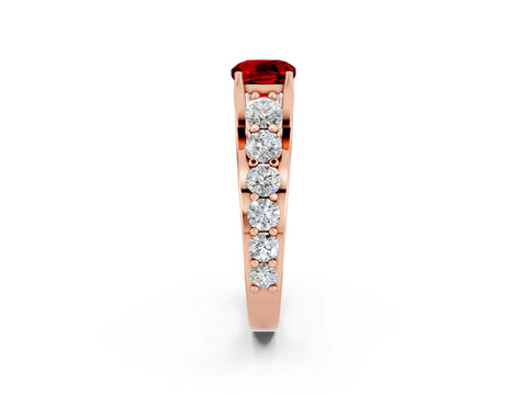 Rose gold Cushion Cut Ruby Engagement Ring with Pavé Band and Four-Prong Setting_2
