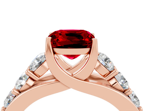 Rose gold Cushion Cut Ruby Engagement Ring with Pavé Band and Four-Prong Setting_4