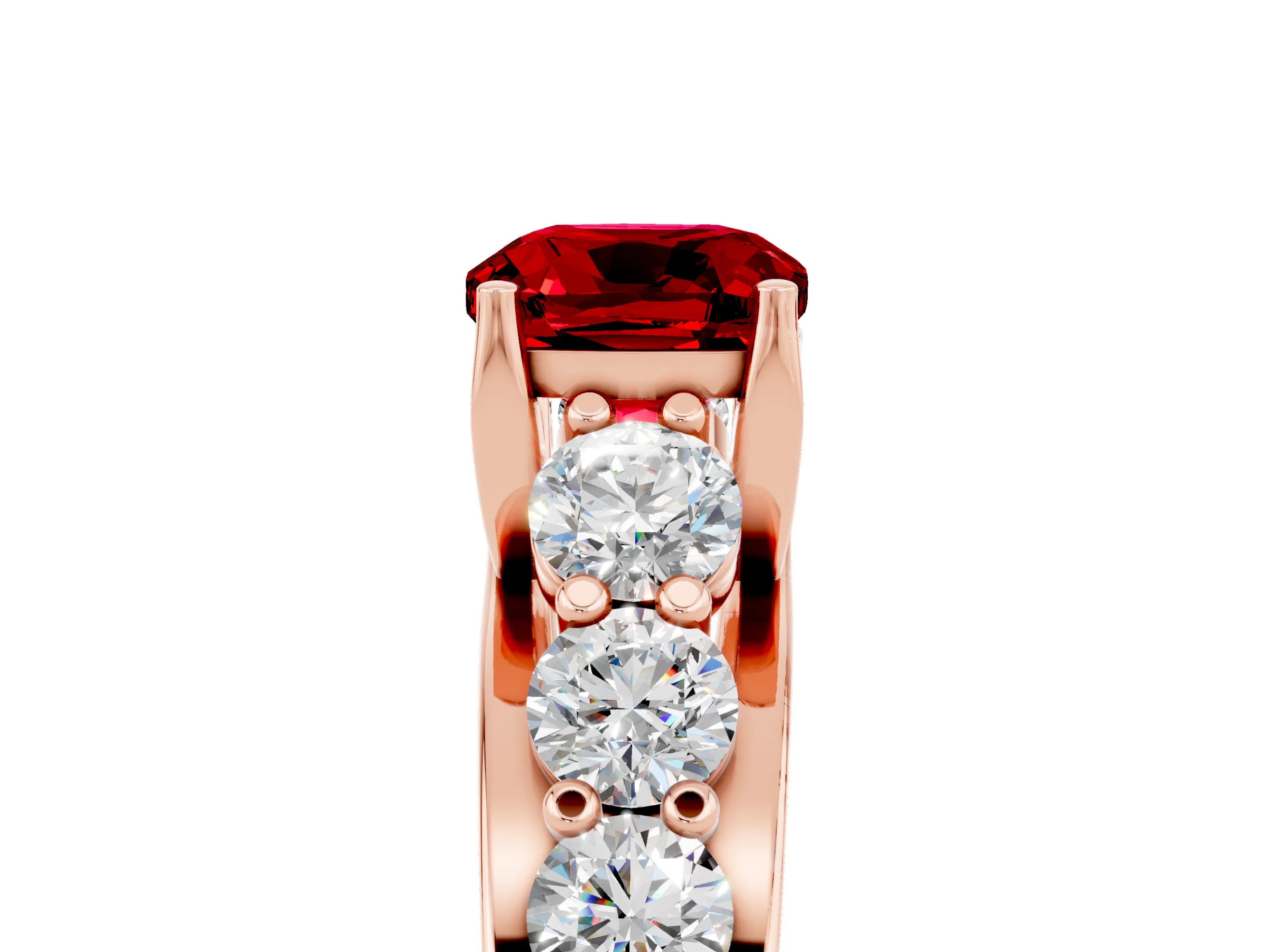 Rose gold Cushion Cut Ruby Engagement Ring with Pavé Band and Four-Prong Setting_5