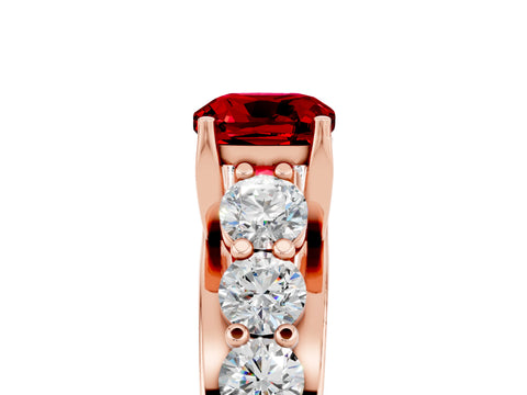 Rose gold Cushion Cut Ruby Engagement Ring with Pavé Band and Four-Prong Setting_5