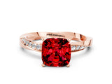 Rose gold Cushion Cut Ruby Engagement Ring with Side Stone Accents and Four-Prong Setting_24