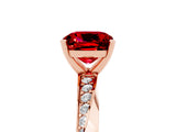 Rose gold Cushion Cut Ruby Engagement Ring with Side Stone Accents and Four-Prong Setting_29