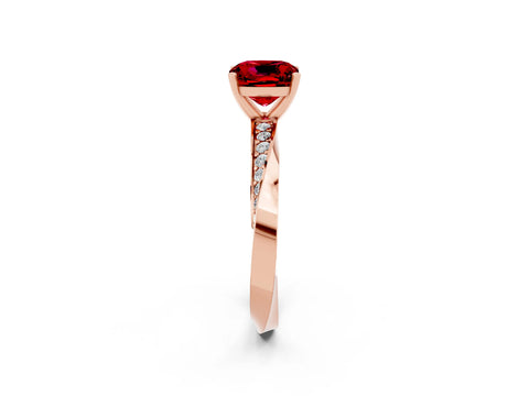 Rose gold Cushion Cut Ruby Engagement Ring with Side Stone Accents and Four-Prong Setting_29
