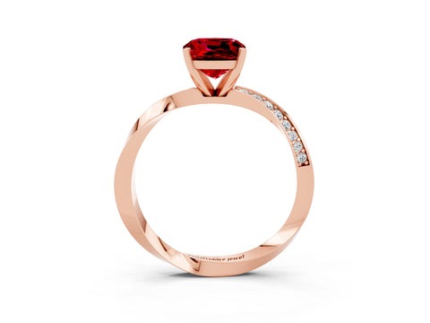 Rose gold Cushion Cut Ruby Engagement Ring with Side Stone Accents and Four-Prong Setting_30