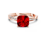Rose gold Cushion Cut Ruby Engagement Ring with Side Stone Accents and Four-Prong Setting_84