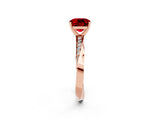 Rose gold Cushion Cut Ruby Engagement Ring with Side Stone Accents and Four-Prong Setting_86