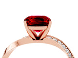Rose gold Cushion Cut Ruby Engagement Ring with Side Stone Accents and Four-Prong Setting_88