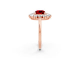 Rose gold Cushion Cut Ruby Floral Double Halo Engagement Ring with Prong Setting_63