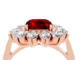 Rose gold Cushion Cut Ruby Floral Double Halo Engagement Ring with Prong Setting_65