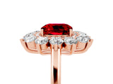 Rose gold Cushion Cut Ruby Floral Double Halo Engagement Ring with Prong Setting_66