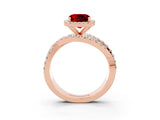 Rose gold Cushion Cut Ruby Halo Ring with Round Split Shank and Prong Setting_51