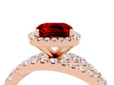 Rose gold Cushion Cut Ruby Halo Ring with Round Split Shank and Prong Setting_52